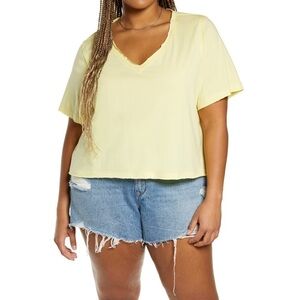 NWT BP. Oversized Lace Trim T-Shirt, Size 2X in Yellow Lemonade